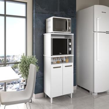 Imagem de Balcão Branco Para Forno E Micro-ondas Com 02 Portas Espaçoso Moderno Np