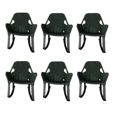 Imagem de Kit 6 Cadeiras de Balanço Athenas Corda Náutica Base em Alumínio Preto