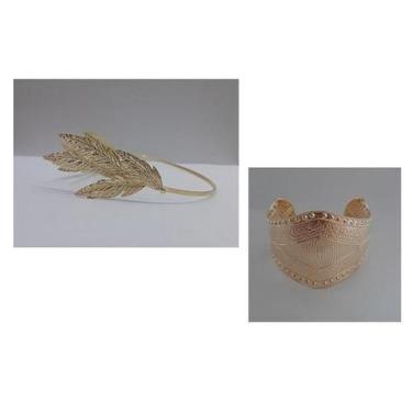 Imagem de Kit Deusa Grega C/ 1 Tiara De Louro E 1 Bracelete Feminino - CM Presen