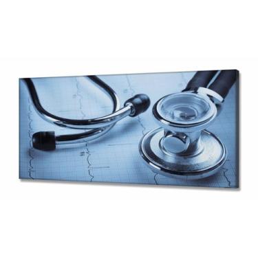 Imagem de Quadro Decorativo  Medicina Stetoscópio Azul em Tecido canvas 130x60 -