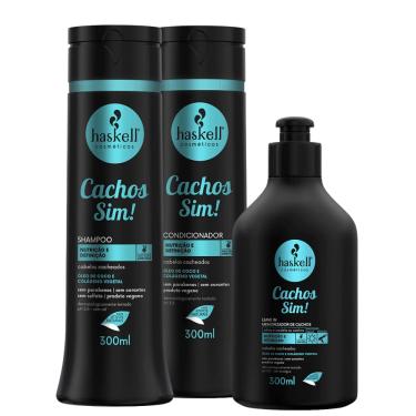 Imagem de Kit Haskell Cachos Sim Shampoo, Condicionador + Leave-in 300ml