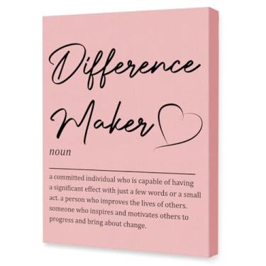 Imagem de OTINGQD Decoração de parede de escritório inspiradora, arte de parede em tela com definição de criador de diferenças, decorações de parede de escritório rosa, presentes para fazer diferenças