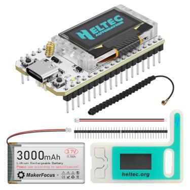 Imagem de MakerFocus Placa De Desenvolvimento Esp32 Lora V3 Com Bateria De 3000Mah, Capa Protetora, Antena De 915Mhz Wifi Bluetooth Sx1262 Cp2102 Integrado Para Meshtastic Iot Arduino