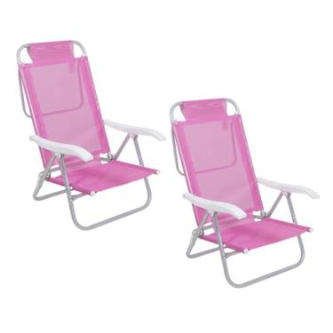 Imagem de Kit 2 Cadeira Reclinável Sunny 6 Posições Alumíno Praia Piscina Camping Rosa - 063010 Bel