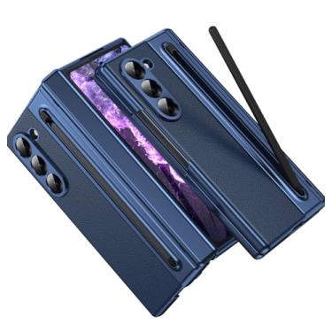 Imagem de Capa para Samsung Galaxy Z Fold 6 com [S Pen] [com protetor de tela e proteção de dobradiça] Capa traseira de couro, capa protetora para celular Samsung Galaxy Z Fold 6 5G com S Pen azul