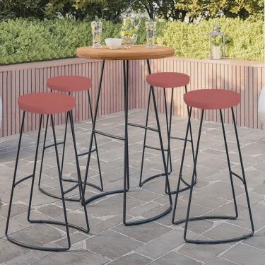 Imagem de Kit Mesa Bistrô Alta Lena com 04 Banqueta Bar Cozinha Jardim Madeira Maçiça Capa Suede Rose Gold - Ahazzo Móveis