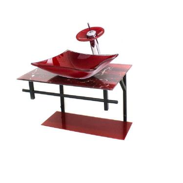 Imagem de Gabinete De Vidro Para Banheiro 60cm Ap Slim Marmorizado Cor: mármore Avermelhado c/ Cuba Retangular