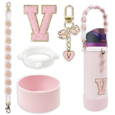 Imagem de Conjunto de monograma fofo de bota de silicone compatível com garrafa de água Owala 1,134 g - Acessórios perfeitos para Owala Tumbler, Owala Free Sip, Pink Owala, Black Owala, copo de café owala