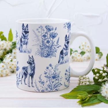 Imagem de RVEAFA Caneca de café de pastor alemão azul para banheiro francês, presentes para amantes de pastor alemão para mulheres, xícara de café azul para mãe de cachorro, amantes de cães, chá e café