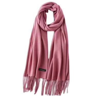 Imagem de Cachecol Echarpe Pashmina Xale Feminino Liso Leve Longo Macio Estiloso Confortável Moda Outono Inverno Frio Franja (Rosé)