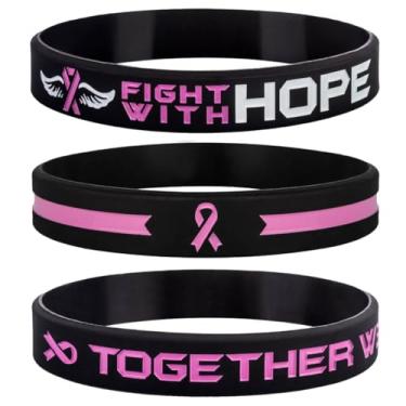 Imagem de Sainstone Get Well Soon Gifts Pulseiras de fita de conscientização rosa com citação motivacional - Fight With Hope, Together We Fight, Cancer & Cause Pulseiras para homens, mulheres, pacientes