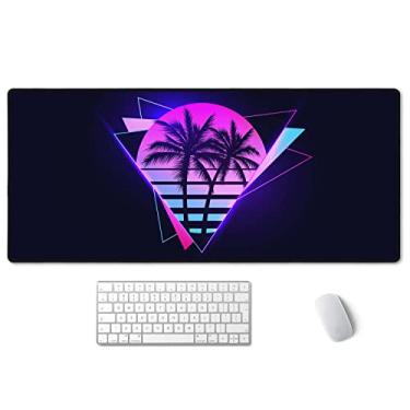 Imagem de SSOIU Tapete de mesa grande para jogos Vaporwave Palm – extra grande, fofo, tapete de teclado – 2GG, 90 x 40 cm