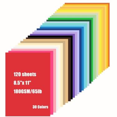 Imagem de 120 folhas de papel colorido para impressora de cartolina 21 x 29,5 cm - 30 cores sortidas 180 g/m2 papel colorido dupla face para scrapbook, convites faça você mesmo, artesanato de cartões