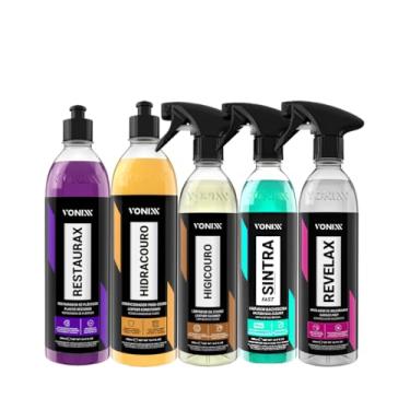 Imagem de Kit Automotivo, 5 Produtos de Limpeza e Manutenção, Restaurador de Plásticos, Condicionador e Limpador de Couro, Limpador Multiuso, 500ml cada