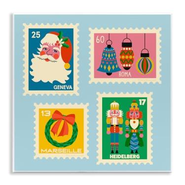 Imagem de Stupell Industries Arte de placa de parede de selos postais de Natal vintage, design por Carrie Cantwell, 12 x 12
