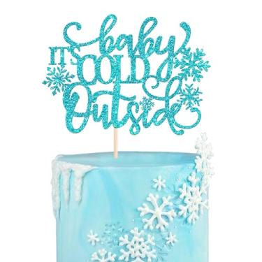 Imagem de 1 Pack Baby It's Cold Outside Cake Topper Glitter Winter Wonderland Cake Pick Winter Frozen Baby Shower Cake Decoration Birthday Frozen Christmas Wedding Decoration Party Supplies Blue