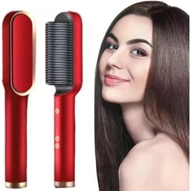 Imagem de Escova Pente Alisadora de Cabelo Elétrica Bivolt 110V/220V | Controle De Temperatura | Cerâmica Turmalina | Portátil Segura | Pente Anti Queimadura | Todos Tipos de Cabelos