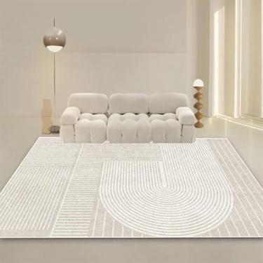 Imagem de Tapete moderno estilo creme para sala de estar, decoração minimalista para sofá, tapetes grandes para quarto, mesas de cabeceira laváveis (200x200 cm/sem fiapos - 7)