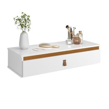 Imagem de Penteadeira Suspensa com Puxador de Couro Maquiagem Porta (BRANCO/IPÊ)