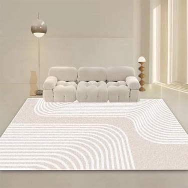 Imagem de Tapete moderno estilo creme para sala de estar, decoração minimalista para sofá, tapetes grandes para quarto, mesas de cabeceira laváveis (3,2 x 5,2 pés (100 x 160 cm)/sem fiapos-9)
