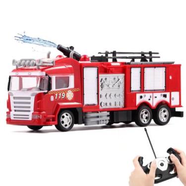 Imagem de Caminhão de Bombeiros Brinquedo RC, Giroflex, Efeitos Sonoros e Lança 