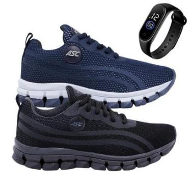 Imagem de Kit 2 Tênis Masculino Juvenil Infantil Leve Conforto + Relógio-Unissex