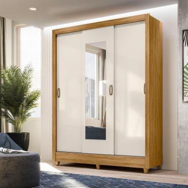 Imagem de Guarda Roupa Casal 3 Portas Deslizante Com Espelho Bolivia - Freijo / Off White Freijo / Off White