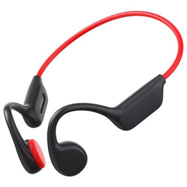 Imagem de GZCRDZ IPX8 Fones de ouvido de condução óssea à prova d'água X7s Bluetooth 32GB MP3 Swim Sports Fone de ouvido sem fio com microfone HiFi Bass Music Stereo (vermelho)