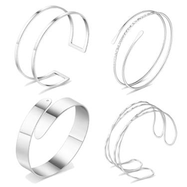 Imagem de FIRAZIO Conjunto de 4 peças de punho dourado para mulheres, pulseira de braço ajustável, pulseira de braçadeira minimalista, joia de braço de bobina, 7, Aço inoxidável, Sem Pedra Preciosa