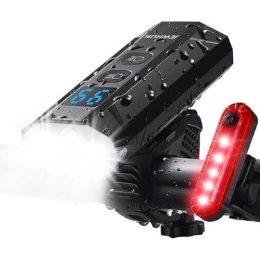 Imagem de JEWHUN Luzes de bicicleta de 1200 lúmens para andar à noite na frente e atrás, farol de bicicleta super brilhante com 3 LEDs, recarregável por USB, 13 modos