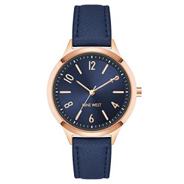 Imagem de Nine West Relógio feminino com pulseira, NW/2836, Azul-marinho/ouro rosa, Moderno
