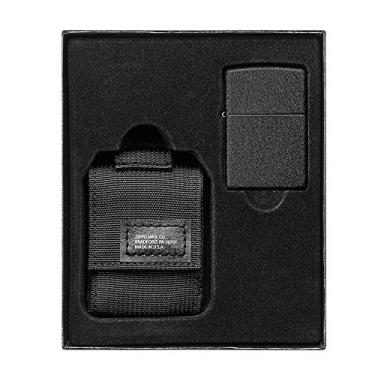 Imagem de Zippo Bolsa tática preta e conjunto de isqueiro preto craquelado à prova de vento, tamanho único