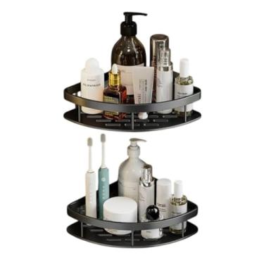 Imagem de Kit 2 Prateleiras de Canto em L de Alumínio – Cor Preta | Multiuso para Banheiro, Cozinha, Quarto e Escritório | Instalação Fácil