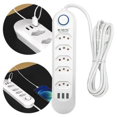 Imagem de Extensão de Tomadas 5 Tomadas + 3 USB Filtro de Linha B-Max