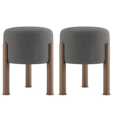 Imagem de Kit 02 Puff Redondo Estofado Banqueta Tecido Suede Apoio Para Os Pés
