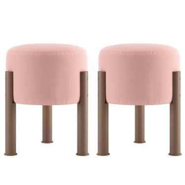 Imagem de Kit 02 Puff Redondo Estofado Banqueta Tecido Suede Apoio Para Os Pés