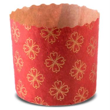Imagem de Forma Panetone Vermelho Fiori Ouro 100g c/100 - Ecopack