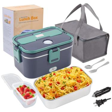 Imagem de Marmita Elétrica Portátil 1,8L com Recipiente de Aço Inoxidável e Acessórios, 12V 110V 55W, CLCYICEN, Azul e Verde