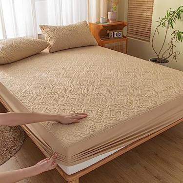 Imagem de Capa protetora de colchão, capa de colchão com proteção contra poeira, bolso profundo, impermeável, leve, respirável, lençol com elástico macio e silencioso, cáqui|solteiro: 89 cm x 200 cm