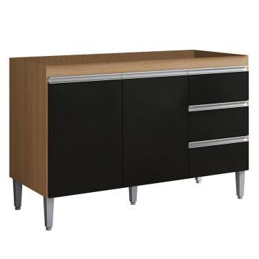 Imagem de Balcão De Cozinha Para Pia 100cm 3 Gavetas Andréia Amêndoa-preto - Ajl Móveis