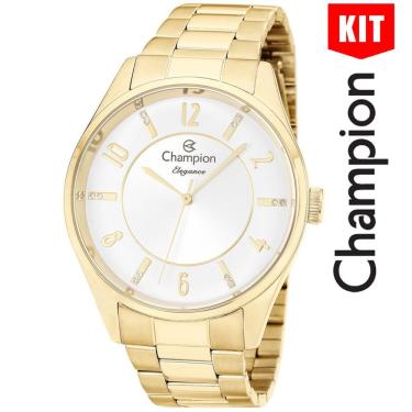 Imagem de Relógio Champion Kit Feminino Dourado Analógico Cn26288w