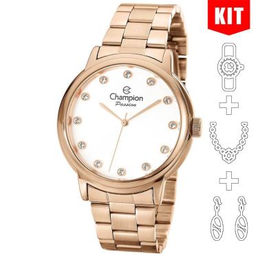 Imagem de Relógio Champion Kit Feminino Rosê Analógico Cn29874e