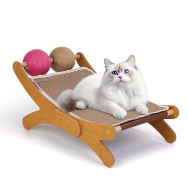 Imagem de Almofada para arranhar gatos, cama arranhadora para gatos, mini cadeira para gatos com bola e sino de sisal, espreguiçadeira para gatos com almofada removível para pequenos animais de estimação