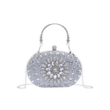 Imagem de Fecialy Bolsa clutch feminina para noite, bolsa de mão de cristal, bolsa de mão de luxo com strass para festa de casamento, Prata