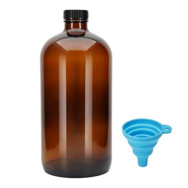 Imagem de eispap Garrafas Boston de vidro âmbar de 947 ml com tampas de cone de poliéster fenólico. Garrafas de vidro perfeitas para laboratório, fermentação, armazenamento de kombucha, preparação e suco. (1)