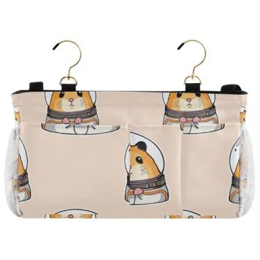 Imagem de TSENQUE Organizador de cabeceira personalizado para hamster, roupa espacial, dormitório, cama, organizador de cabeceira para cama, revistas, suportes de telefone
