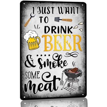 Imagem de KanaAt Placa De Metal "Eu Só Quero Beber Cerveja E Fumar Carne" Para Decoração Churrasqueira Vintage, Quintal, Varanda, Deck, Pátio Externo, Bar, 8X12"