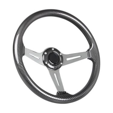 Imagem de Spaorcco Volante De Corrida Fibra Carbono 14" Com Prato Profundo, Rodas Esportivas Universais Acrílico Para Corrida/Simulação Carro/Carrinhos Golfe Capa Buzina