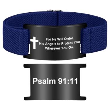 Imagem de Pmormyy Pulseira de cruz com versículo bíblico para mulheres e homens, pulseira ajustável de presente de Jesus é rei cristão WWJD, One Size, Aço inoxidável, Sem Pedra Preciosa