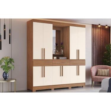 Imagem de Guarda Roupa 10 Portas e 3 Gavetas c/ 1 Espelho c/ Pés Briz B374 Nature/Off White - Henn